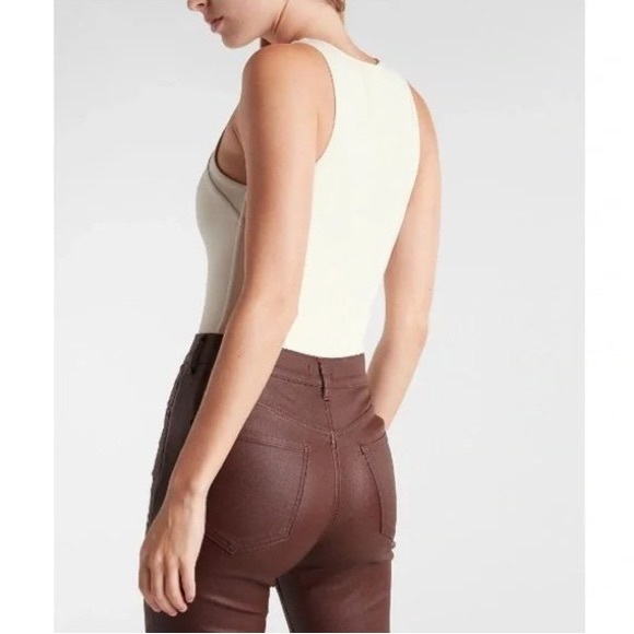 Express Ivory Body Contour Sleeveless High Neck Front Cutout Thong Bodysuit - Picture 3 of 4